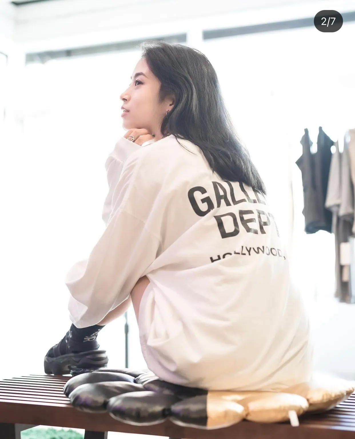 GALLERY DEPT. SOUVENIR L/S TEE English LOGO Basic Long Sleeve White S-XL Genuine Uniform Cylindrical No Side Seam Linen Cotton Fabric Garment Wash Preshrunk Correct Fit Correct Accessories